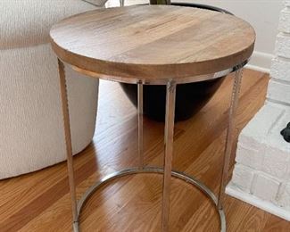 Round Side Table - Metal Base, Wood Top
