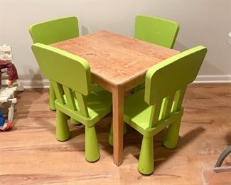 Children's Wooden Table & Plastic Chairs