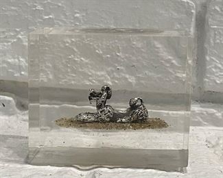 Sterling Silver Poodle Miniature in Lucite / Acrylic Block