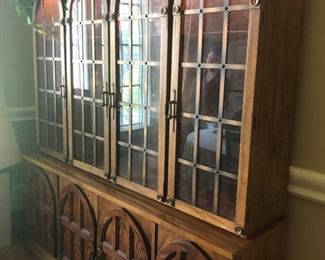 CUSTOM GOTHIC STLYE CHINA CABINET. THIS PIECE WAS CUSTOM MADE FOR THE CLIENT.
