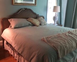 KING SIZE BED WITH CANE HEAD BOARD.