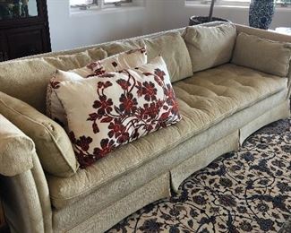 Large Long mid century Sofa - Persian Rug - very very very fine!  Isphahan 10'6" x 14.9" Please note this rug is signed Isfahan Serafian or Qafarian - important high quality Weavers of Isfahan Carpets - has appraisal Provenance, Hanassab Brothers Beverly Hills 1979