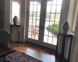 Qing dynasty Urns and rosewood stands