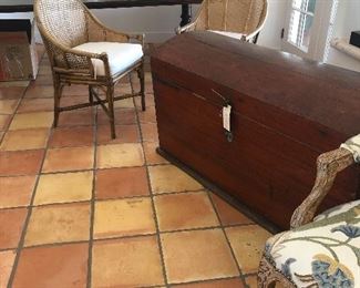 Massive dome top trunk - 19th century - McGuire chairs 