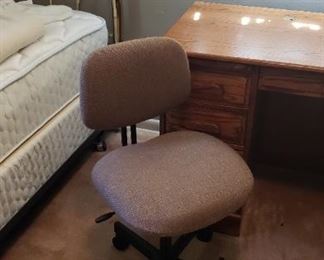 oak desk, office chair