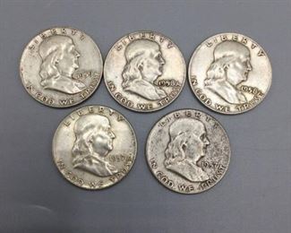 Five Franklin Liberty Half Dollars
