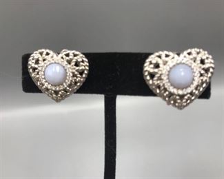Judith Ripka Sterling Silver Blue Agate Clip On Heart Earrings