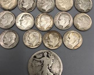 Roosevelt Dimes14 and Liberty Half Dollar