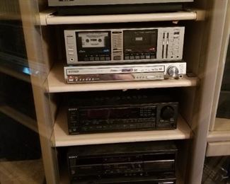 Nice selection of electronics Turntable, cassette player, DVD player, Receiver.