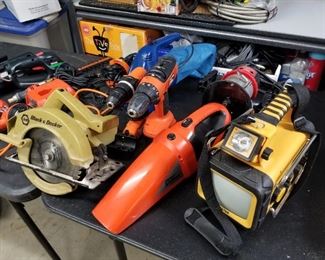 Hand tools, hand saws, drills etc.