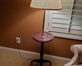 Round table with built in lamp measures 13x55", Shade 16" wide. Table is damaged on edge, see pictures for detail. https://ctbids.com/#!/description/share/949840