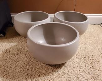 Set of 3 stoneware pots with cork bottom. All are in good condition and measure 12x7". https://ctbids.com/#!/description/share/949843