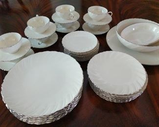 Lenox Weatherly china set includes 8 five piece place settings with serving dishes. This is a great simple china for a classy table. https://ctbids.com/#!/description/share/949853