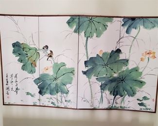 Beautiful Asian screen with watercolor painting measures 59x35". https://ctbids.com/#!/description/share/949934