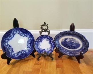 Scenic plate states on back , "Matteau Pattern, Royal Doulton English, Circa 1900." It measures 11"x8". Smaller plate is Argyle by Johnson Bros England. It measures 7" diameter. (Plate stands not included) https://ctbids.com/#!/description/share/949858