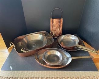 Beautiful set of Paul Revere copper pans. Includes skillets, cake pans, roaster and grater. https://ctbids.com/#!/description/share/949930