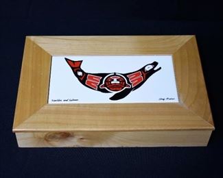 Sea Lion & Salmon Tile Inlay on Box by Chris Mahan