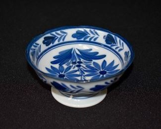 Blue and White Pedestal Bowl - 4 1/2"
