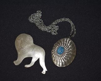 Locket Necklace & Lion Brooch