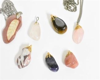 5 Various Polished Stone Pendants & 2 Necklaces