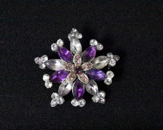 Rhinestone Brooch - Purple/Clear/Pink