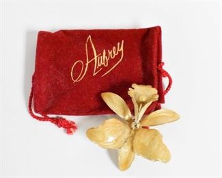 Art Nouveau Enameled Orchid / Flower Brooch