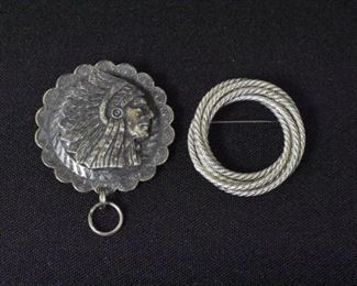 2 Brooches - Indian Chief & Marvella Twisted Rope