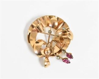 Gold Tone Brooch with Stones