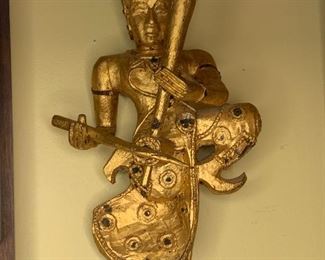 One of 4  Vintage Thai Gilt Wood Musicians wall hangings $350 set of 4