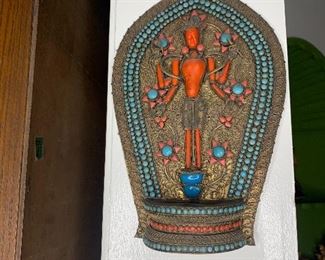 Shiva with turquoise and red coral embellishments $95