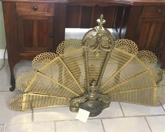 Vintage Heavy Brass Fireplace Fan Screen $350             42" by 28"