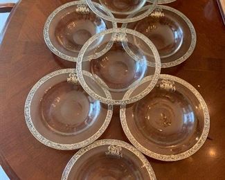 Collection of 9 Sterling Rimmed Soup/salad Bowls with Sterling monogram $225 Set