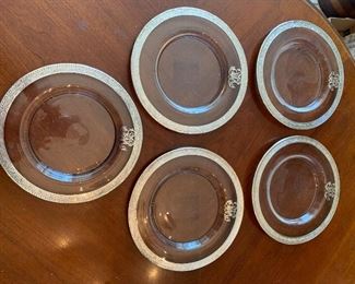Collection of 5 Sterling Rimmed Dessert/Salad Plates with Sterling monogram $125 Set