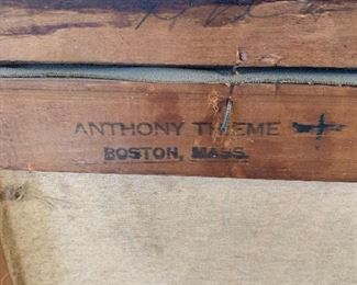 Anthony Thieme "Southern Waters"- An American Artist ( 1888 - 1954)  This painting is in it's original frame with the Anthony Thieme Boston, Mass Stamp on the back of the stretcher. Also handwritten is the title Southern Waters No. 83 A, there is crazing in the paint and some paint is chipping in the lower right hand corner of the painting. 
Contact Leigh for pricing information 
34" by 40"