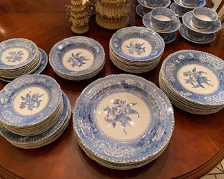 Spode's "camilla" blue transfer ware china.  10 place settings plus many extra pieces.  $325