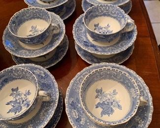 Spode's "camilla" blue transfer ware china.  10 place settings plus many extra pieces.  $325