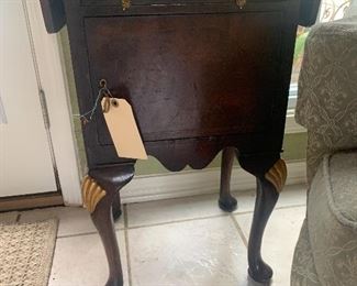Antique Table with drop leaf sides and locking cabinet $200