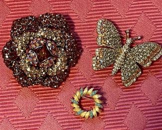 Item 456:  Ciner Vintage Rhinestone Butterfly: $145                             Item 457:  Vintage Brown Rhinestone Flower Brooch: $38