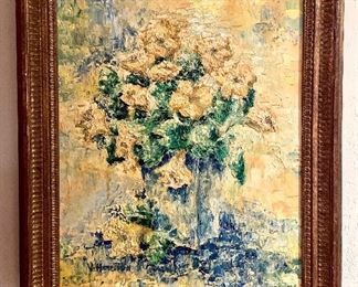Item 8:  Signed Oil on Canvas (Yellow Flowers in Vase) - 20" x 24":  $345