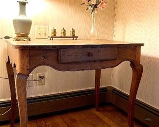 Item 15:  Antique Leather Top Side Table/Desk - 35.25"l x 24.75"w x 29"h:  $225