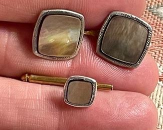 Item 21:  Vintage Abalone Cufflinks and Tie Tack (there are 2 tie tacks): $45.00