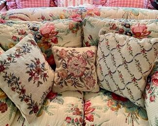 Item 38:  (3) Needlepoint Pillows:  $58 for lot                                                    (2) Large - 15.25" & (1) Small - 11.5"