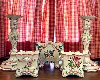 Item 56:  Antique Set - Pair of Candlesticks & 3 Planters:  $95 