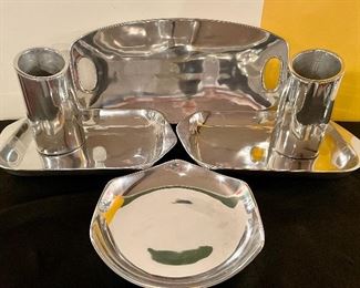 Item 66:  Most Amazing New Old Stock Nambe Set:  $245/All  - Wine Caddies, Two Rectangular, One Round and One Platter with Handles                                                                                           Largest - 21.5"