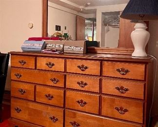 Item 81:  Vintage Johnson Carper Maple Bureau & Mirror - 55.5"l x 18.5"w x 67"h:  $275