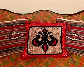 Item 84:  (3) Decorative Hippie Pillows, One with Emblem:  $36