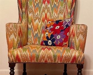 Item 85:  And another! Retro 1970's Upholstered Armchair with Nailhead Trim - 30.25"l x 17.25"w x 50.5"h:  $275