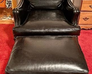 Item 86:  "Leather" Chair & Ottoman with Nailhead Trim:  $245                                                                                           Chair - 29.25"l x 19.5"w x 31.75"h                                                       Ottoman - 24"l x 18.5"w x 15"h
