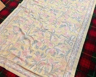 Item 95:  Crewel Chain Stitch Hand Made Wool Rug with Pink Flowers - 47" x 72":  $285
