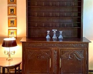 Item 122:  Step Back Antique European Country Cabinet with Plate Rack - 55"l x 19.75"w x 84"h:  $645